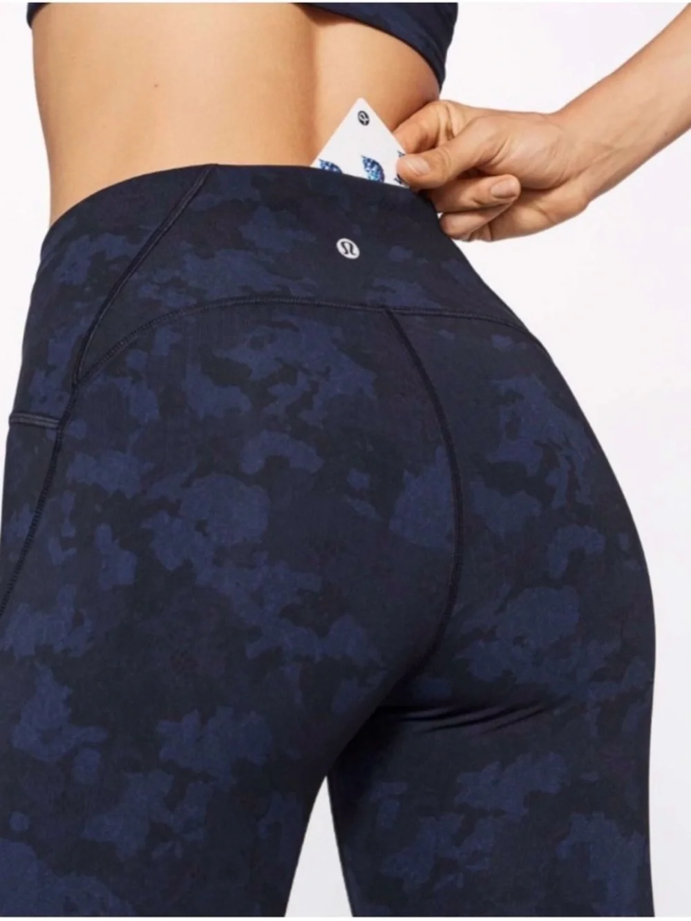Lululemon Train Times Crop 16” Midnight Navy Camo Mesh Panel Leggings Size 6 - Picture 2 of 7